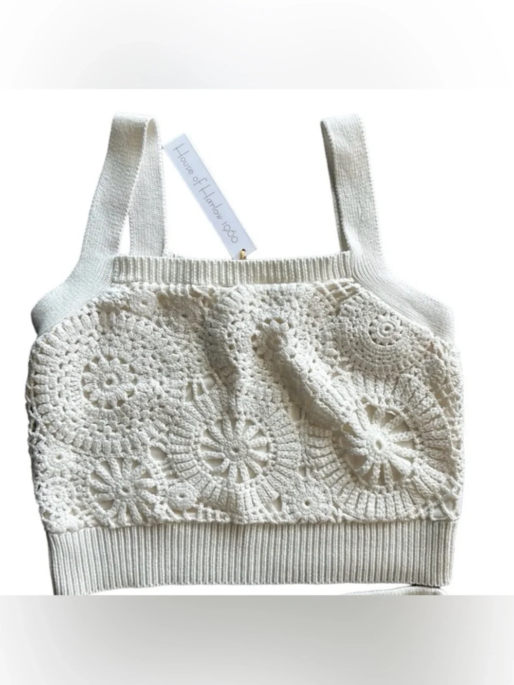 House Of Harlow Crochet Knit 2 Piece Set Ivory Boho Resort Skirt Set NWT - Picture 3 of 12